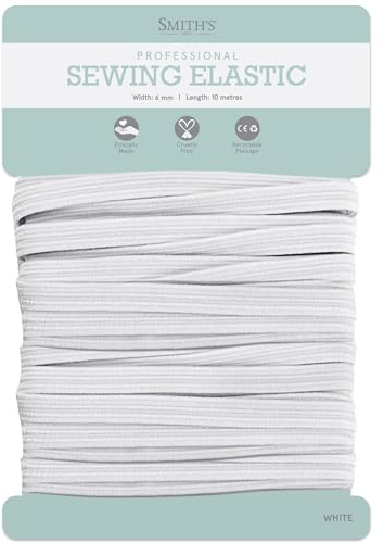 White Elastic Band by Smith’s® | 6mm (1/4 Inch) Width | 10 Metres (11 Yards) Length | Flat Cord | for Sewing, Arts & Crafts, Dressmaking, Waistband, Haberdashery, Wig, DIY, Clothing