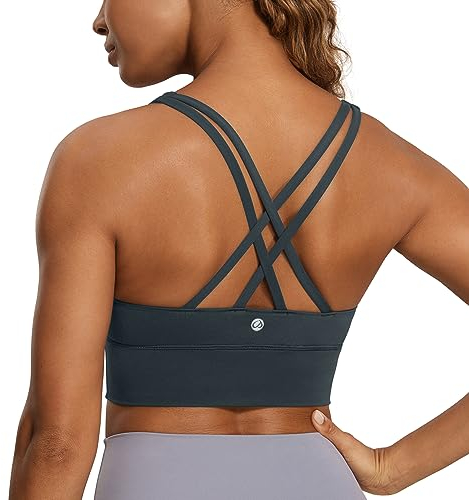 CRZ YOGA Damen Strappy Longline Sport BH - Ohne Bügel Gepolstert Sports Bra Yoga Workout Fitness Crop Top Melanit 38