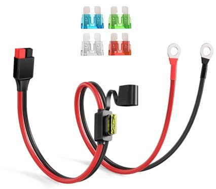 ELFCULB Anderson Stecker auf O-Ring-Terminal,10AWG Batterieanschlusskabel mit 5 Sicherungen für Solargenerator(60cm)