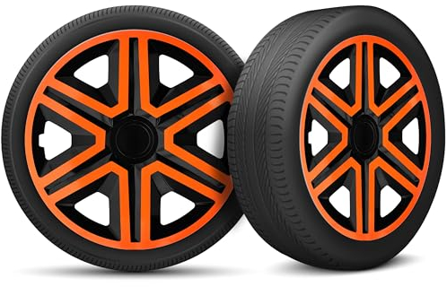 Radkappen 15 Zoll Radzierblenden 4er Set passend für alle Stahlfelgen - Einstellbarer Sicherungsring - Schwarz Orange