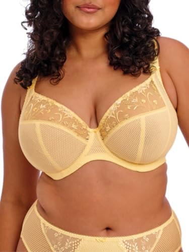 Elomi Women's Charley Floral Embroidery, Low Plunge, Dd+ Bras, Opaque, Lemon Fizz, 42F