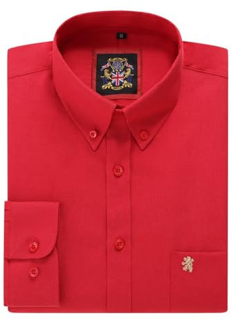 Mens Long Sleeve Oxford Shirt, Button Down Collar & Pocket, Casual Office Work Weekender English Style. The English Oxford by Janeo British Apparel. (Plain Red, 2XL)