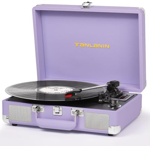 Vinyl Record Player Vintage 3-Speed Bluetooth Suitcase Portable Turntables with Built-in Speakers, EQ, USB Recording, 33 45 78 RPM Belt-Driven LP Player Support RCA Out AUX-in Headphone Jack, Purple