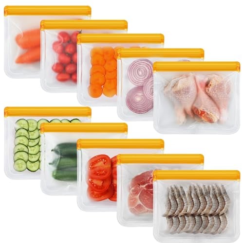 10 Pack Reusable Sandwich Bags, Reusable Silicone Bags Food Storage Bags, Freezer Bag Home Fridge Kitchen Organization and Storage Lunch Meal Prep Sandwich Containers