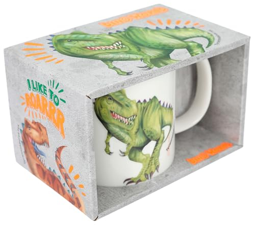 Depesche 12375 Dino World-Taza T-Rex con asa, de Porcelana, Aprox. 250 ml, con Motivo de Dinosaurio en Relieve, Multicolor