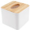 Torribaly Taschentuchbox mit Deckel aus Bambus, Kosmetiktücher Box Quadrat Taschentücher Box, Klein Tücherbox, Taschentücher Box Tissue Box, 11 x 11 x 8.5cm Weiß/Natur