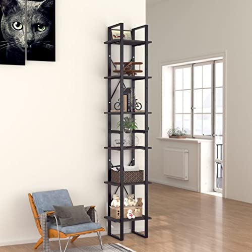 QJBSAVVA Bücherregal, Standregal Vorratsschrank Kellerregal Schmales Regal Geeignet für Arbeitszimmer Wohnzimmer Kellerraum Küche 6 Fächer Grau 40x30x210 cm Holzwerkstoff