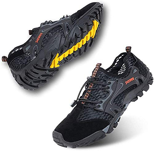 VTASQ Herren Wanderschuhe Sportsandale Outdoor Sommer Hiking Sandale Atmung Mesh Trekkingschuhe Leichte Barfußschuhe Anti-Rutsch Atmungsaktiv Schnell Trocknend Schwarz 45 EU