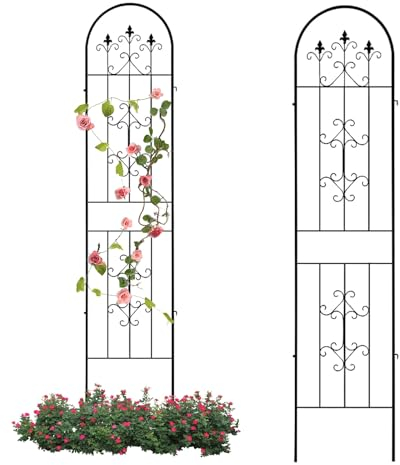 Eisenspalier für Kletterpflanzen, Eisen-Gartenspalier, gewölbt, zum Klettern von Gemüse, Blumen, Terrassenrosen, Gurken, Clematis, Stützen (Farbe: Schwarz, Größe: 220 x 50 cm/86,6 x 19,7 Zoll)