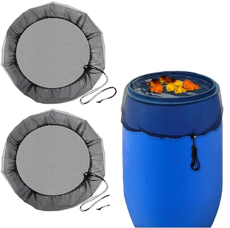 2 piezas de colador de barril de lluvia, cubierta redonda para cañón de lluvia, cubierta plegable para barril de lluvia, cubierta de barril de lluvia con cordón, rejilla ajustable (negro)