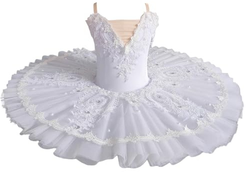Tytyozay Bianco Professionale Balletto tutù, Donne Ballerina Sala da Ballo Balletto Danza Costumi Abiti Ginnastica Body Tulle tutù Vestito,Bianca,160