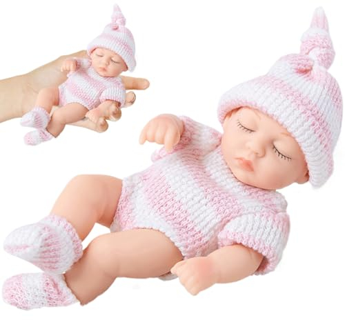 NASSMOSSE Volles Silikon Baby 7 Zoll Mini Babypuppe, Realistische Neugeborenenbabypuppe, Weiches Ganzkörper Silikon Baby Mit Kleidung, Silikonbabys Für Kindergeschenke Stil 1