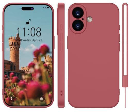 WXX für iPhone 16 Hlle Silikon Case, Dnn Slim mit Microfiber, Kratzfeste Rundumschutz Case fr iPhone 16 6.1'' Rot