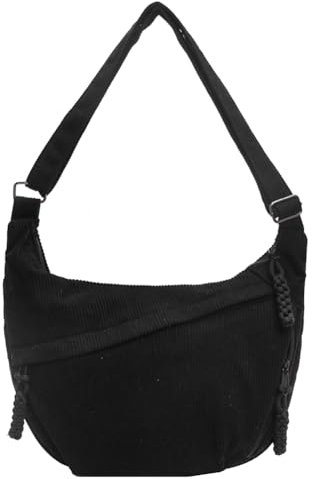 GSenhui Cord Moon Crossbody Bag Donna Grande Mezzaluna Borsa Marsupio Beige Halfmoon Slouchy Borsa a tracolla per sport, viaggi, lavoro, A1-nero.