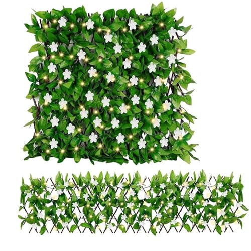Pvc Screen Fence Erweiterbarer Zaun mit Solar-Lichterkette, Girlande, Rasenlicht, künstliche Hecken, Sichtschutzzaun for die Dekoration von Garten und Balkon im Freien Sichtschutz Balkon(1pcs)