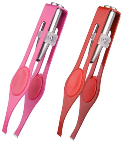 POFET Lot de 2 Pinces à épiler avec lumière LED, Pince à épiler en Acier Inoxydable avec lumière pour Une épilation précise des Cils et des Sourcils pour Hommes et Femmes (Rose et Rouge)