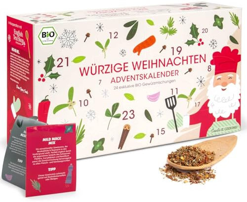 BIO Gewürz Adventskalender Würzige Weihnachten | 24 Feinschmecker Gewürzmischungen mit Rezepten | Gewürzkalender & Gewürze Set zum Kochen - Pfefferdieb