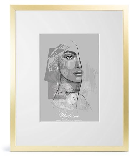NB Akzent Bilderrahmen Gold mit Passepartout 20x30 cm - Rahmengröße 25x35 cm - Chloe 20 mm MDF Holzrahmen - Acrylglas