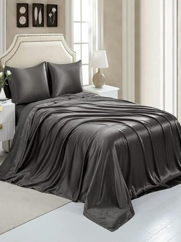 Optxzn Seide 3-TLG. Luxus-Satin-Seidenbettwäsche Doppelbettlaken Bettset Satin-Bettwäsche Bettlaken solide Bettdecke Tagesdecke Kissenbezug