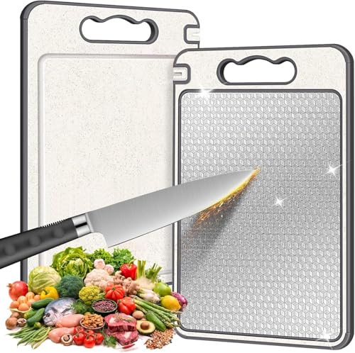 Cosmeria Cutting Board 2in1 Stainless Steel and Plastic with Juice Groove and Sharpening Edge, Durable, Dishwasher Safe, Perfect for Meat and Vegetables