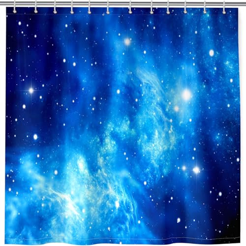 ANHOPE Rideau de Douche Espace Bleu Galaxie Nébuleuse Anti Moisissure Lavable Imperméable Tissu Polyester Rideaux de Douche avec 12 Crochets pour Salle de Bain Baignoire Famille Hôtel 180 x 200 cm