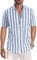 Meilicloth Men's Short Sleeve Shirts Summer Striped Casual Shirt Button Down Regular Fit Tops, Top for Long Lasting Comfort XXX-Large Light Blue