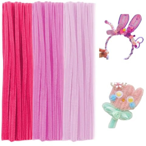 Set di 300 scovolini in ciniglia, 3 scovolini color pastello per tubi, per fai da te, artigianato, decorazioni, steli di ciniglia (rosa)