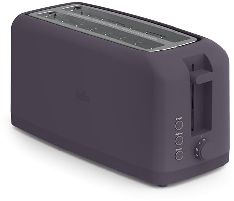 bella 4 Slice Slim Toaster, Fits-anywhere™ Kitchenware, 6 Setting Shade Control with Reheat & Cancel Buttons, Fits Sourdough, 10” Long Slot, Anti Jam & Auto Shutoff, 900 Watt, Plum