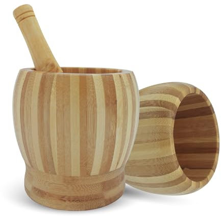 Bamboo Mortar and Pestle Set, Spice & Herb Crusher Grinder for Garlic, Pepper, Seeds, Nuts, and Chili, Perfect Kitchen Utensil and Housewarming Gift, Small