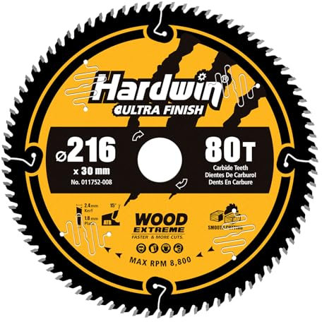 Hardwin Lame de Scie Circulaire 216mm 80 Dents ATB Carbure Tungstène - Alésage 30mm - Compatible Scies sur Table/Portatives/Sur Rail