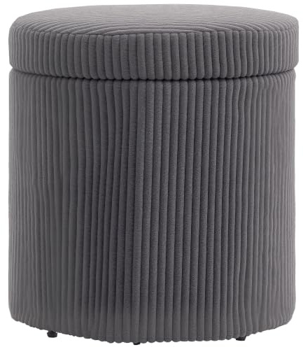 HOMCOM 40cm Runder Samt-Pouf mit Deckel Beinen Grau | Polsterhocker, Schminkhocker, Wohnzimmer, Schlafzimmer