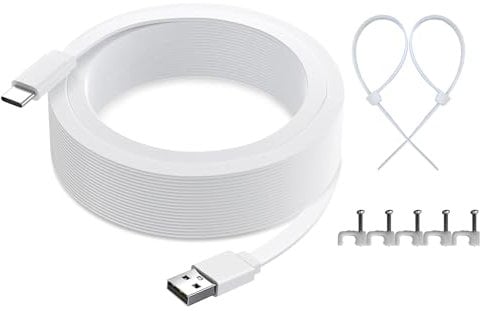 NSGWKZD 16FT USB C Cable for Ring Spotlight Cam Plus Pro/Stick up Cam Pro/Outdoor Cam Plus Battery Charging, Flat Power Cord Long Extension, White