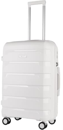 JLY 24inch Medium Suitcase, Lightweight PP Hard Shell, White | Checked Luggage with Combination Lock, USB Port, 360° Double Spinner Wheels for Holidays and Medium-Length Trips