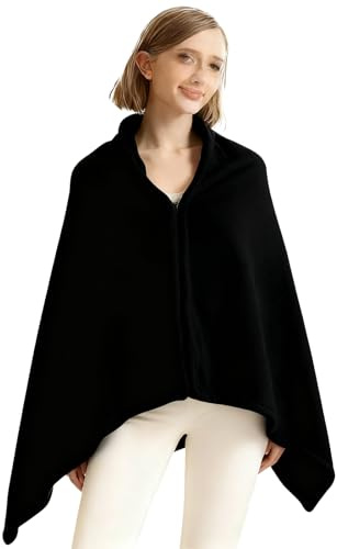 ZCJ Poncho Donna Invernale, mantello in pile spesso con chiusura lampo come coperta e calda giacca per ufficio, viaggi, divano