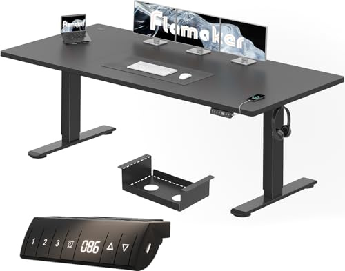 Flamaker Bureau électrique réglable en hauteur 200 x 80 cm avec fonction mémoire, bureau d'ordinateur avec gestion des câbles, bureau debout, bureau debout, bureau de bureau noir