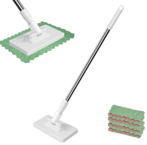 Nikou Wischmopp mit Druck-Klemm-System, Mini Bodenwischer mit 4 Tüchern, Mopp zum Bodenwischen, EIN Knopf zum Wechseln, Automatisches Klemmtuch, Eckmopp Bodenreiniger für Küchen, Badezimmer