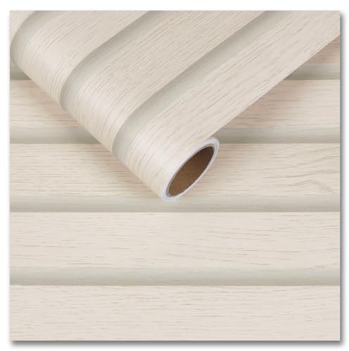 CRE8TIVE 3D Weiß Grau Tapete Klebefolie Holzoptik 30cm x 200cm Vintage Möbelfolie Holz Tapeten Klebefolie Möbel Tapeten Muster Deko Wohnzimmer Schlafzimmer Schrankaufkleber Badezimmer Wasserfest
