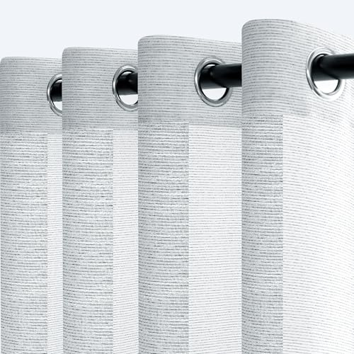 MYSKY HOME Grau Vorhänge 140x225cm mit Ösen Gardinen Gittergewebe Leinenoptik Gardine Wohnzimmer Modern Schlafzimmer Curtain Living Room Vorhangschals Halbtransparent Natural Boho Dekoschal 2er Set