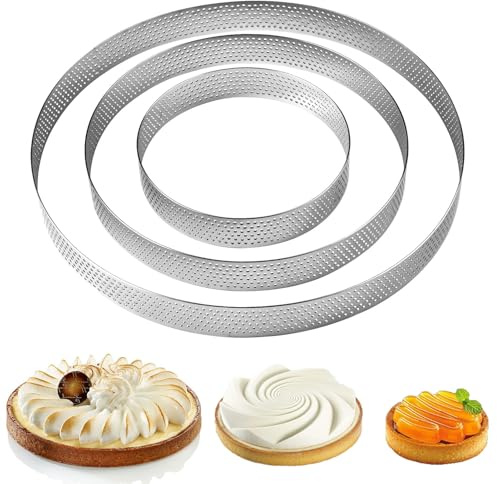 Hxjfnb 3 PCS Cercle à Tarte Perforé,Perforé Ø 10/15/20 cm,Cercle à Patisserie Perforé,Cercle Patisserie,Cercle à Tarte Perforé,Cercle Tarte,pour Pâtisseries, Gâteaux Mousses