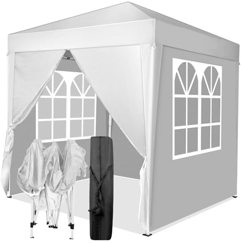 HOBBYZOO Pavillon Faltpavillon 2x2m – Höhenverstellbar, Wasserdicht & UV-Schutz 50+, Stabiler Windfestes,mit 4 Seitenwänden,Zelt für Garten, Terrasse, Camping,Weiß