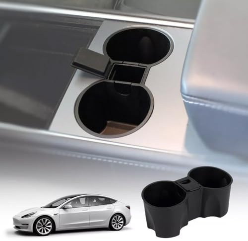 Hoppipola for Tesla for Model 3 and Model Y Centre Console Cup Holder Insert, Flexible Material, 20 x 9 x 9 cm, Black