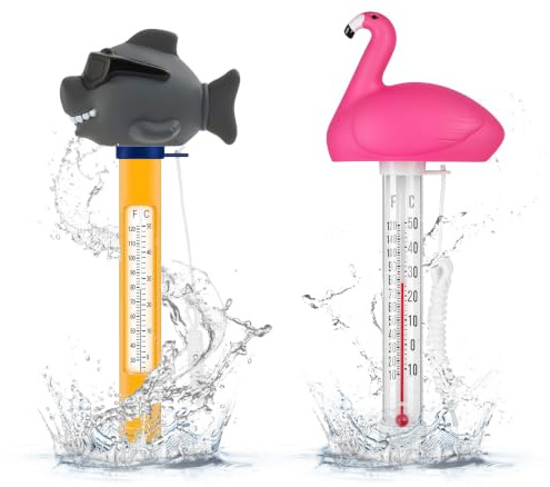 2X Termometro Galleggiante per Piscina,Fenicotter Squalo Termometro Piscina | Termometri per Acqua Galleggiante,Floating Termometri con Filo,per Piscine,Vasche,Esterni/Interni