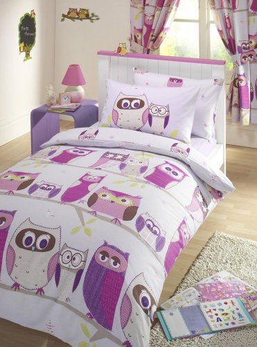 Hoot Owl Single Duvet Cover & 2 Pillowcase Bedding Bed Set Red