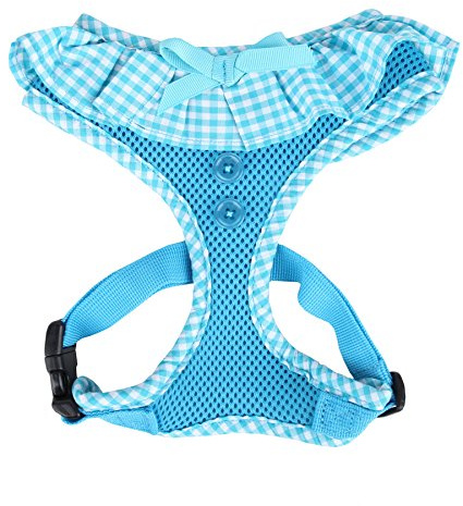 Puppia Vivien Dog Harness small dog - Super soft and comfortable in many colours - Checkered edges - Also usable as Puppy Harness - Anti Pull Dog Lead, Sky Blue, S