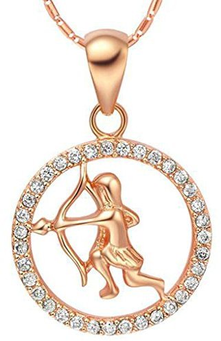 AMDXD Schmuck Herren Damen Kette Rosegold Vergoldet 12 Sternzeichen Kette mit Schütze Anhänger Halskette Rose Gold Kette 50-60CM