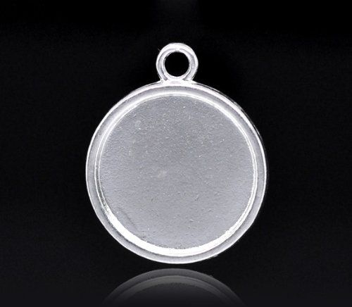 SiAura Material ® - 2 Stück Runde Medaillon Fassungen Anhänger Silberfarben 20mm Cabochons
