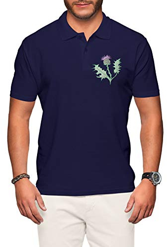 Schottland Rugby Poloshirt für Herren – Scottish Thistle – Shirts Nations Fußball-T-Shirts Gr. L, navy