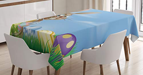 ABAKUHAUS Ostern Tischdecke, Gemalte Ostereier, Druck mit Klaren Farben ohne Verblassen Waschbar für innen oder Außen Bereich, 140 x 240 cm, Blau Grün