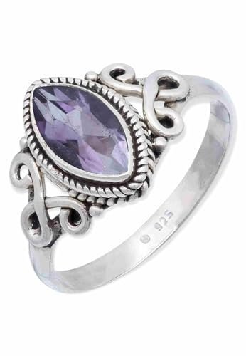 mantraroma Ring 925 Silber Damen Amethyst facettiert Edelstein lila ausgefallen verspielt