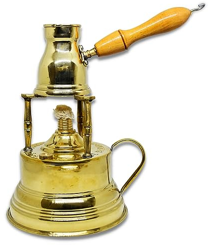 Al Bramony Türkischer griechischer Kaffee-Alkohol-Brenner aus Messing, Tischplatte mit Messinggriff, arabisch, massiv, groß, handgehämmert, ägyptischer Dekanter + Kanne, Ibrik, Größe N02